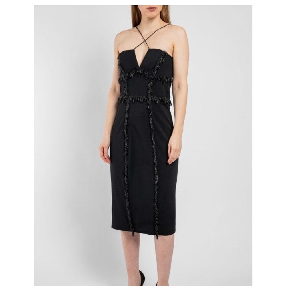 Chic Black Midi Dress with Strap Details